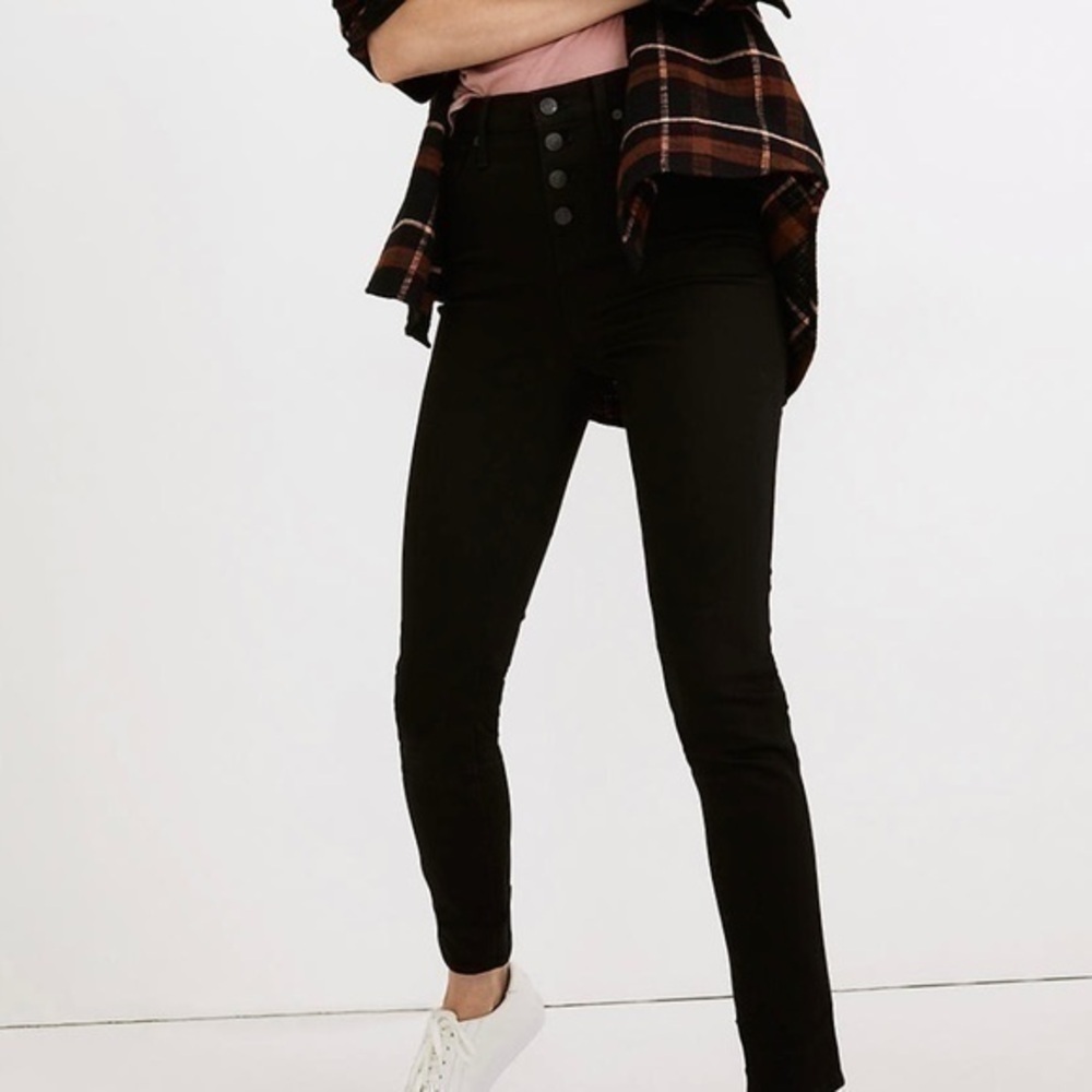 New Madewell Tall 10” High Rise Skinny Jeans Button Front Black Frost